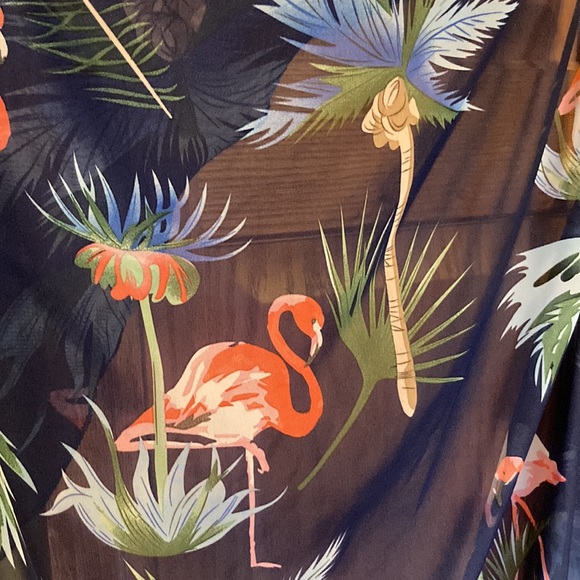 Long, blue, kimono with Flamingo print - Picture 3 of 3